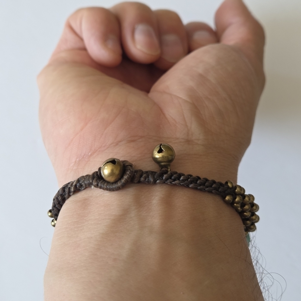Turquoise and Brass Beaded Jingle Bracelet - Picture 3 of 6